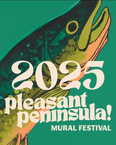 2025 Pleasant Peninsula Mural Festival poster with big fish on it